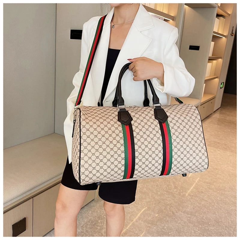 Large Capacity Women's Travel Duffel Tote with Plaid Design