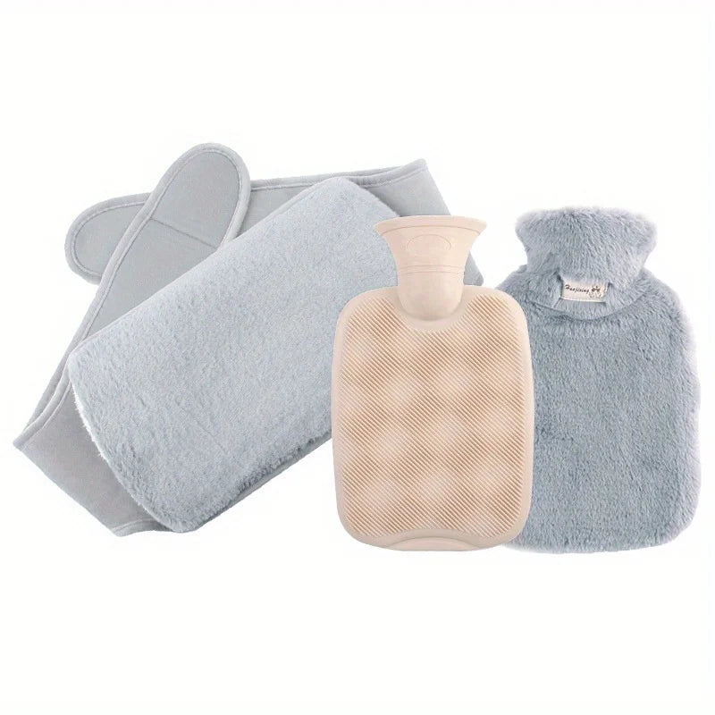 Cozy Plush Hot Water Bottle with Soft Cover – Reusable Hand Warmer & Pain Relief