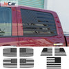 Rear window decorative trim cover for Chevy Silverado and GMC Sierra showing various American flag designs.