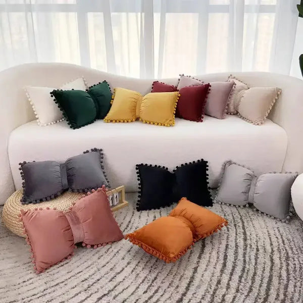 Velvet Bow Accent Pillow Cover