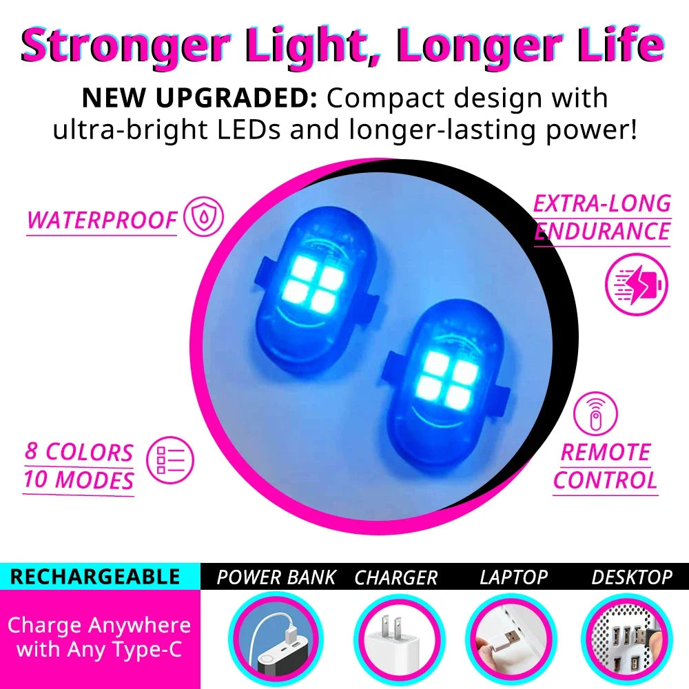 A close-up view of a blue LED light product showing various features like waterproof design and remote control options.
