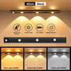 Black LED cabinet light featuring adjustable light, USB charging, and magnetic attraction options.