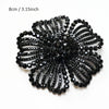 Black crystal rhinestone flower sew-on patch with a detailed, multi-layered design.