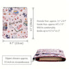 A pink fabric book sleeve with a cat and books design, featuring a zipper closure.