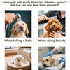 A silicone lick mat for dogs and cats with suction cups shown in various contexts like bathing, beauty routines, leisure time
