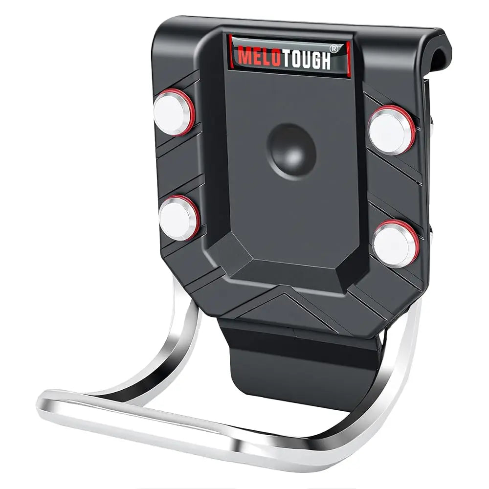 A black heavy-duty belt hammer holder with a secure grip and a silver mounting bracket.