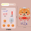 An orange cartoon fox basketball hoop set including nets, a pump, hook, and three balls.