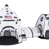 A 3-piece rocket ship play tent set featuring a main tent, a tunnel, and a cube tent.