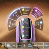 A portable handheld garment steamer is shown with various fabric options and temperature settings displayed on surrounding pa