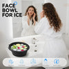 A woman is using a black silicone bowl filled with ice for a face bowl for ice treatment.