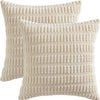 A beige corduroy throw pillow cover with a textured, vertical ribbed pattern.