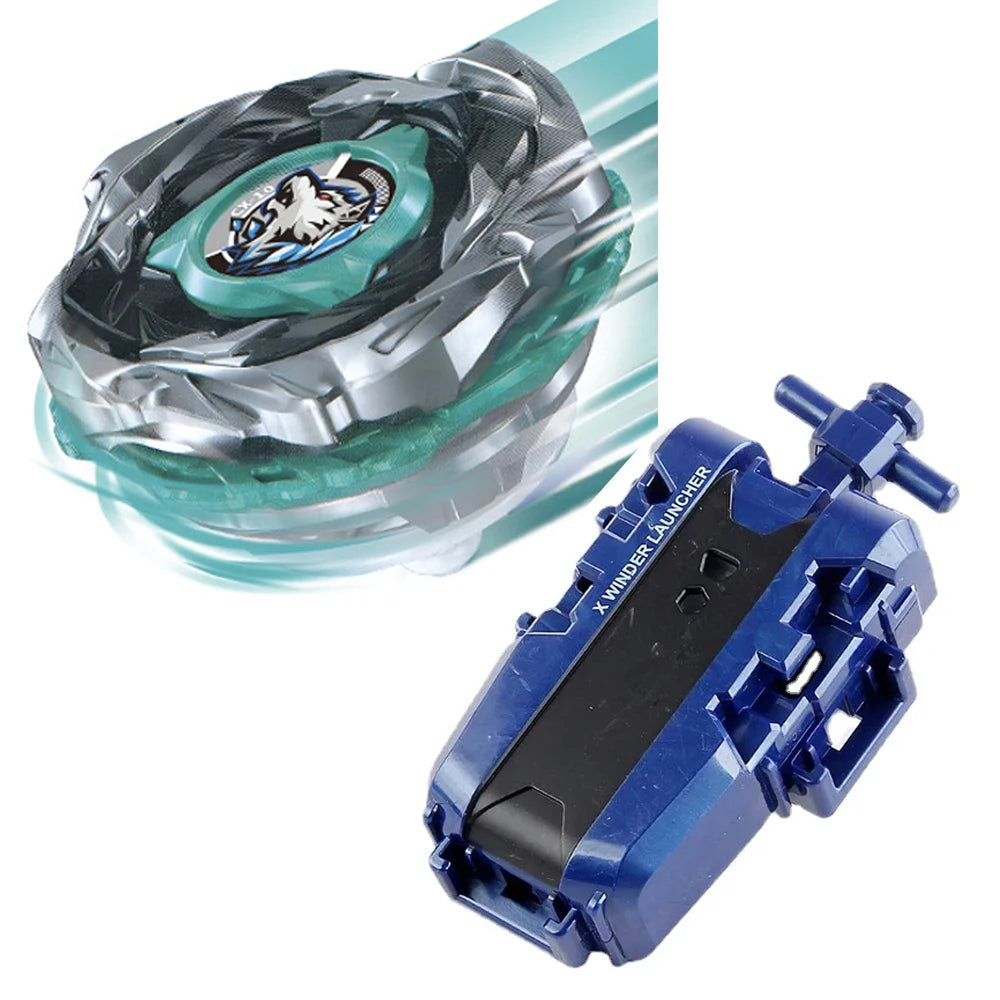 A blue Beyblade launcher set featuring a Phoenix Wing and Drumsword component.