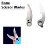 Two stainless steel bone scissor blades shown, one full view and one showing the handle detail.