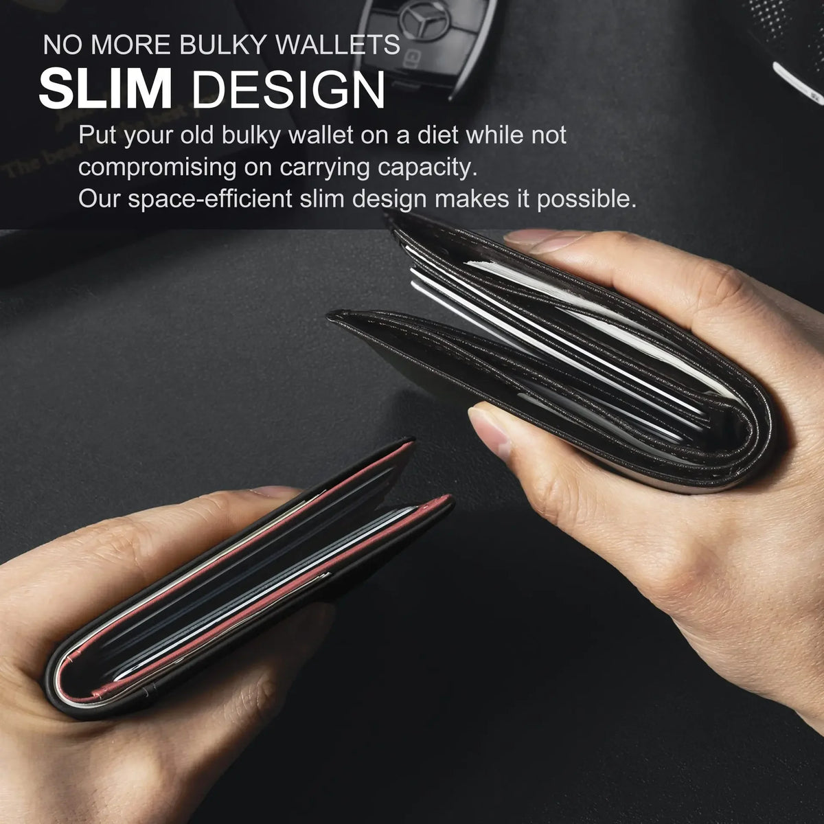 Slim RFID Blocking Leather Card Holder Wallet with Geometric Pattern