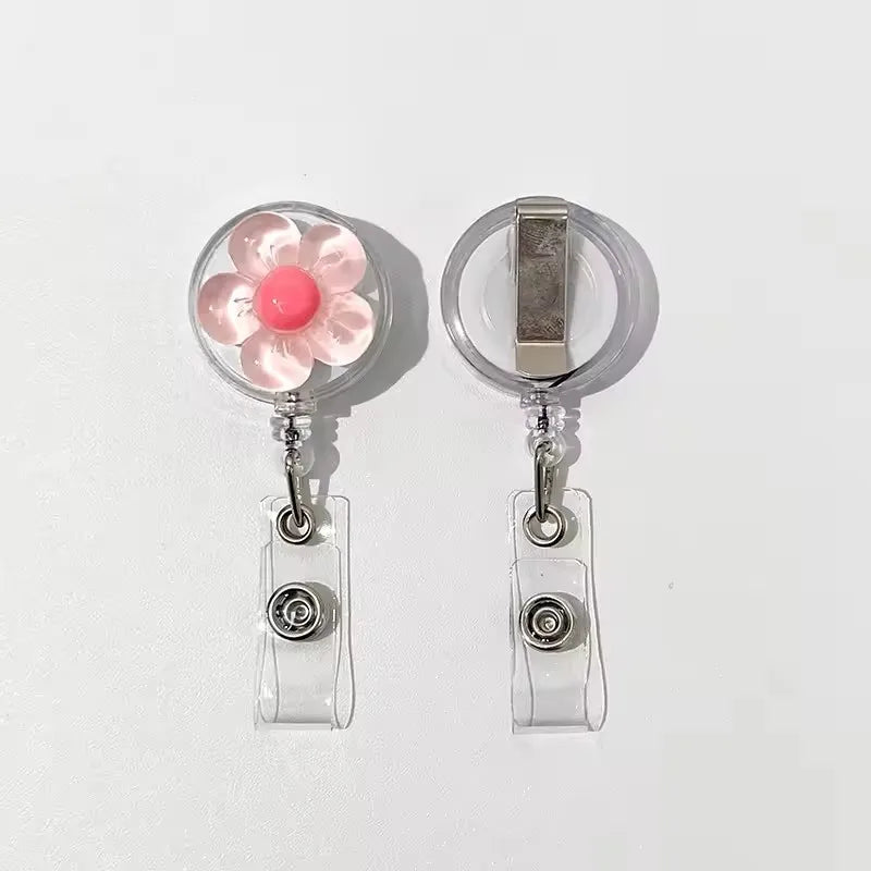 Floral Retractable Badge Reel with Clear ID Holder