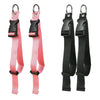 Two pink durable polyester luggage straps with black buckles and metal rings
