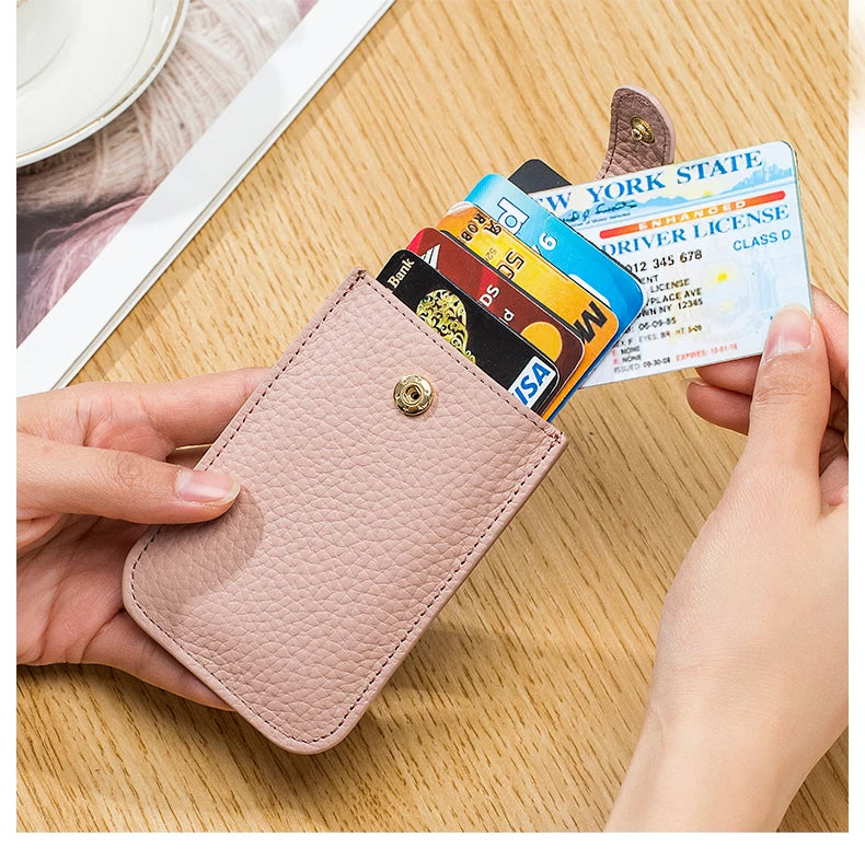 Slim Leather Card Holder with Quick-Access Pull Tab