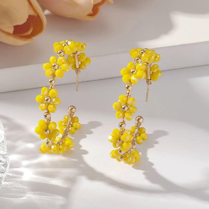 Pendientes Gota de Girasol con Cuentas Estilo Bohemio