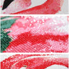 A close-up of a diamond painting featuring a pink and red flamingo with white accents on a white background.