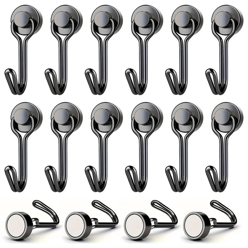 A set of heavy duty magnetic hooks for various metal surfaces and refrigerator