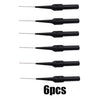 Six pieces of multimeter back-piercing test probes with needle tips shown in a row.