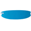 A blue anti-fog and rain shield film for a motorcycle helmet.