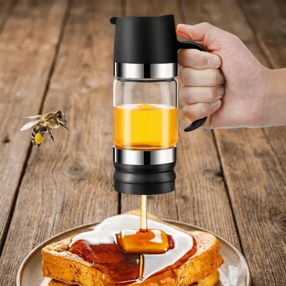 Clear Glass Honey Dispenser with Press-Top Lid