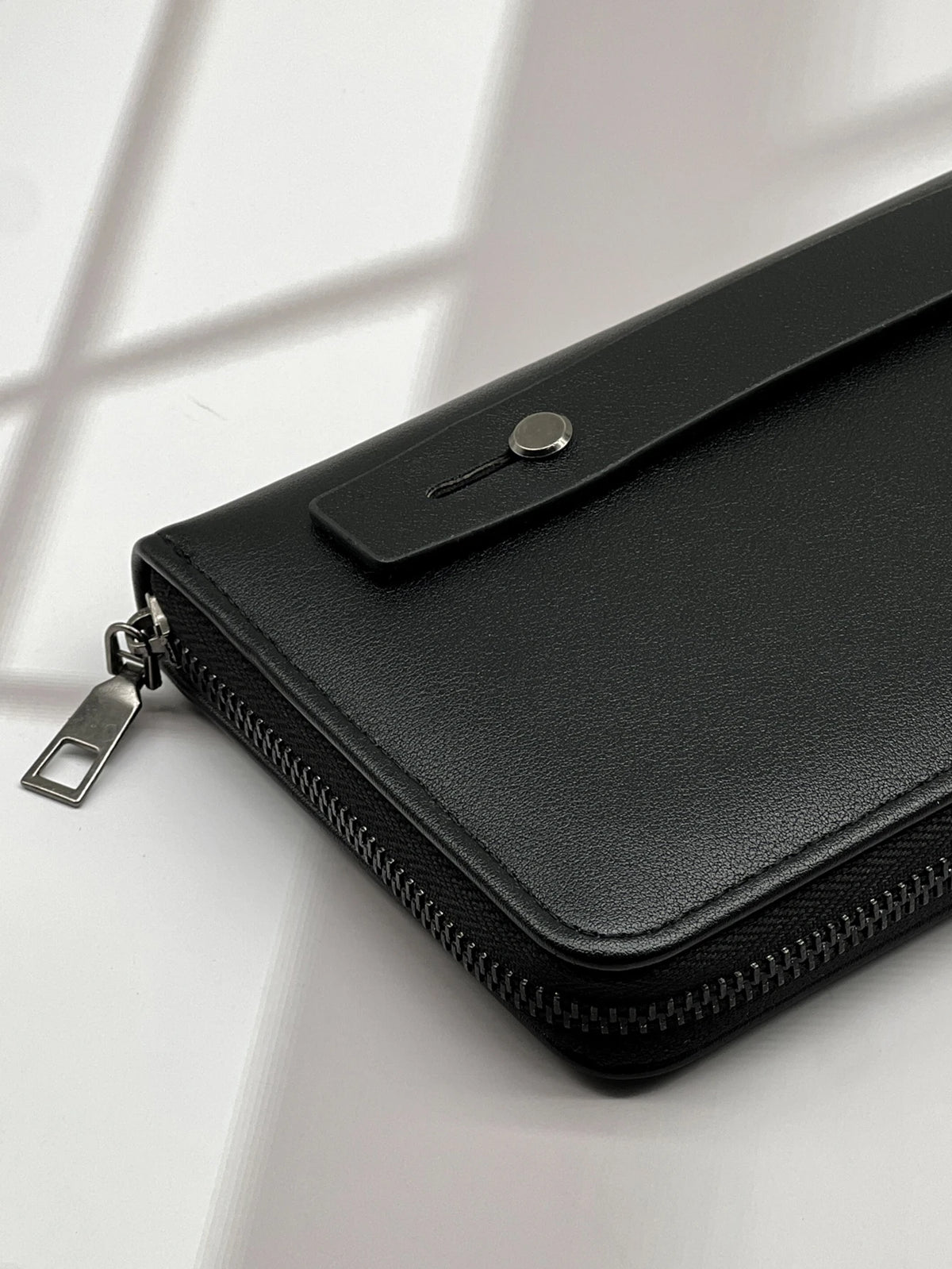 Classic Black Men's Leather Wallet with Phone Pocket