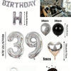 A kit for a balloon garland featuring silver and black foil numbers, including large numbers and heart shapes.