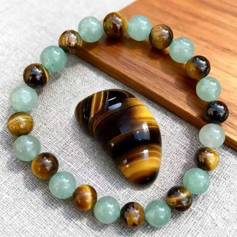 Yellow Tiger Eye and Green Aventurine Stone Bracelet