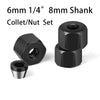 Set aus 6mm und 8mm Schaftkolletten und Muttern für einen Präzisionsrouter.