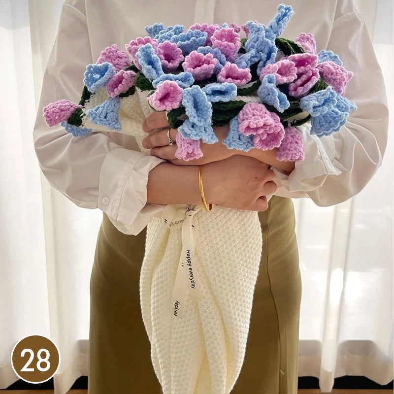 Hand Knitted Rose Bouquet Throw Blanket