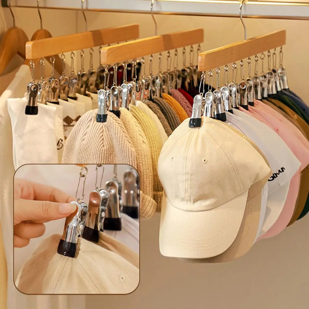 Wooden Multi-Clip Garment Hanger for Closet Organization