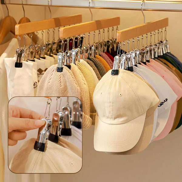 Wooden Multi-Clip Garment Hanger for Closet Organization
