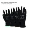 A set of black breathable PU-coated work gloves with reinforced grip shown in a row.