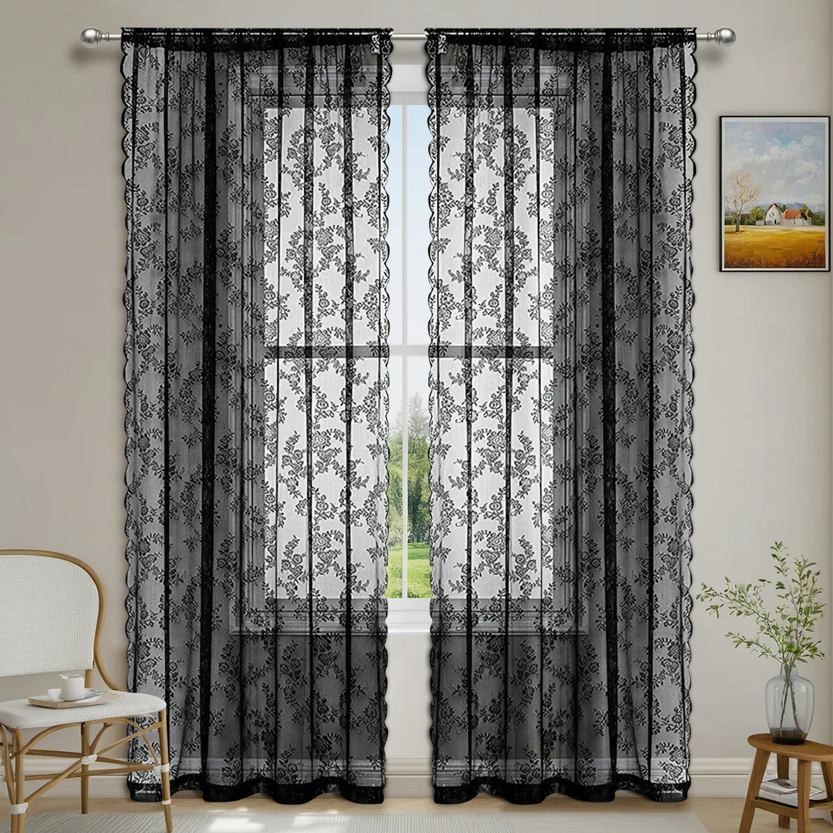 Romantic Lace Sheer Curtain with Floral Design