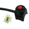 Black handlebar kill switch with a red push button and a connector cable.
