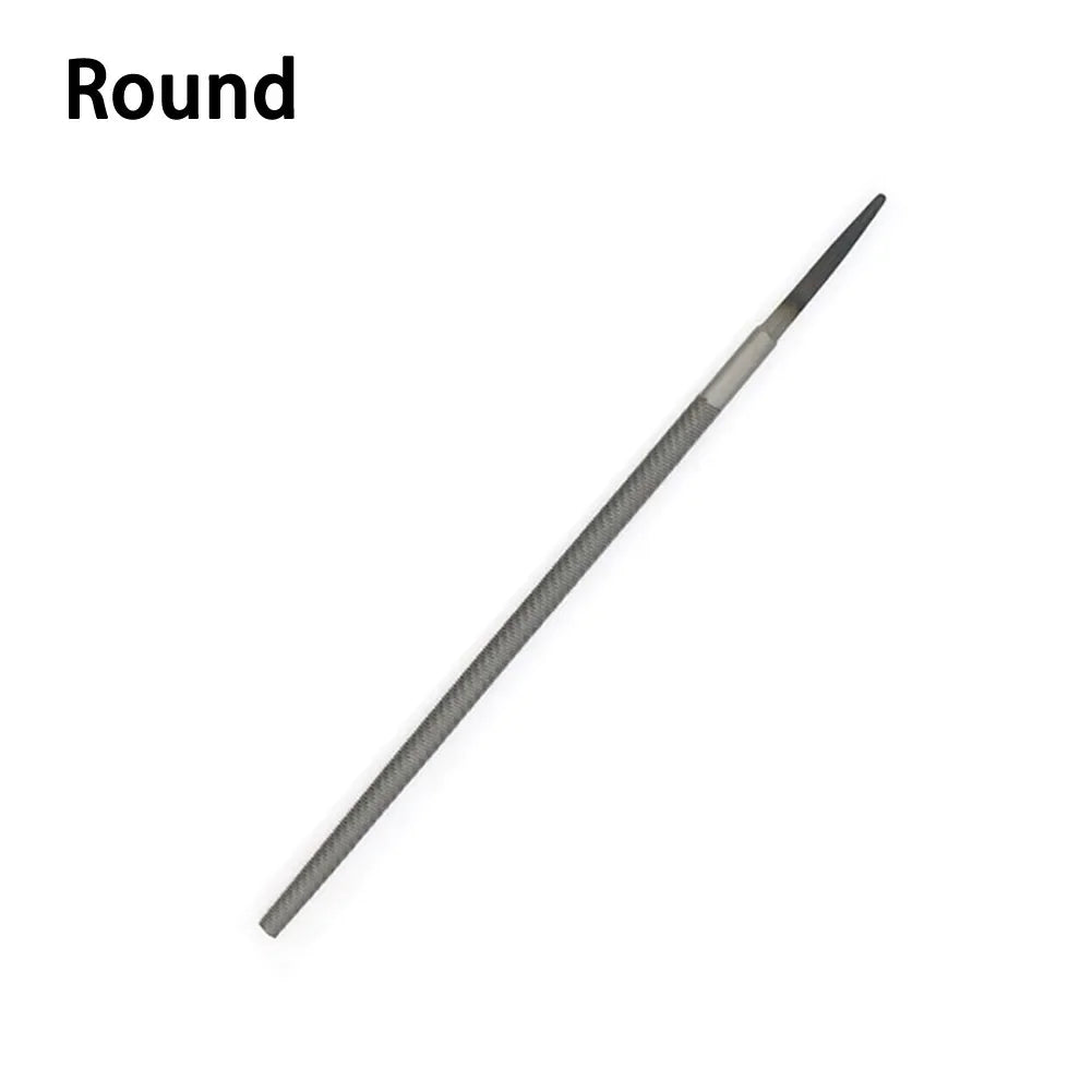 A long, thin metal file used for sharpening chainsaw chains.