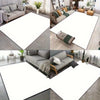 A collection of floor mats in various floral prints and neutral tones shown in different room settings.