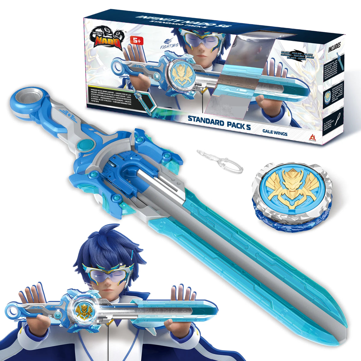 Infinity Nado Spirit Wind Panda Metal Spinning Top Set with Sword Launcher