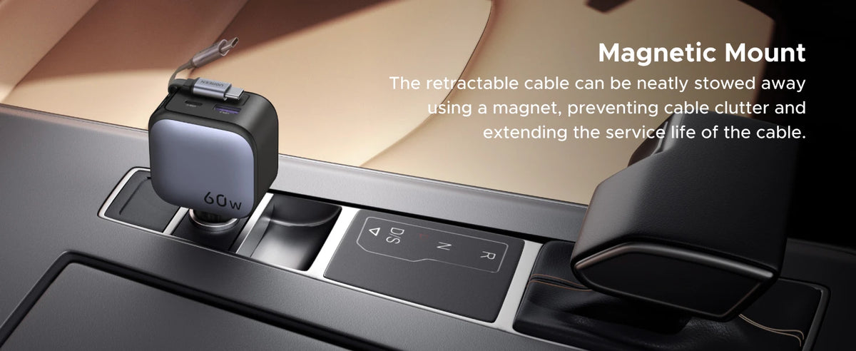 145W USB-C & USB-A Car Charger with Retractable Cable