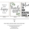 Family Quote Canvas Wall Art – Minimalist Green Leaf Print