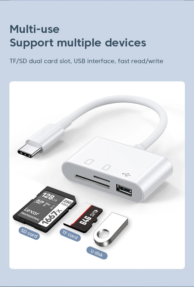 Ein weißes Mehrzweck-Stellgerät mit Karten und USB-Schnittstelle, das Lesen und Schreiben demonstriert