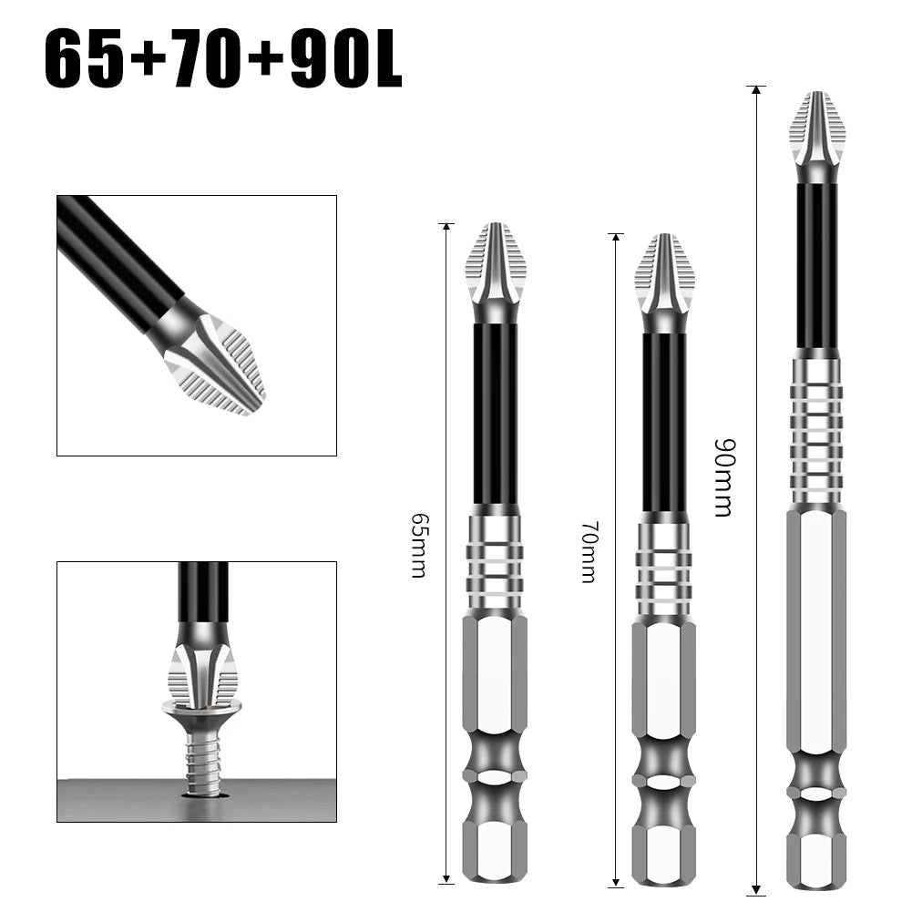 Magnetic Cross Head Screwdriver Bit Set (S2 Steel, Anti-Slip)