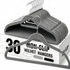 A display of gray velvet non-slip hangers with rotating hooks shown on a box.