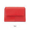A red RFID-blocking tri-fold wallet with a zippered coin pocket shown flat.