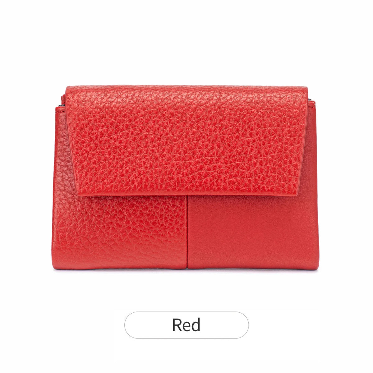 A red RFID-blocking tri-fold wallet with a zippered coin pocket shown flat.