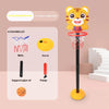 A yellow cartoon tiger basketball hoop with a red net and adjustable pole displayed on a pink background.