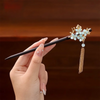 Handcrafted Wooden Hairpin with Flower Tassel