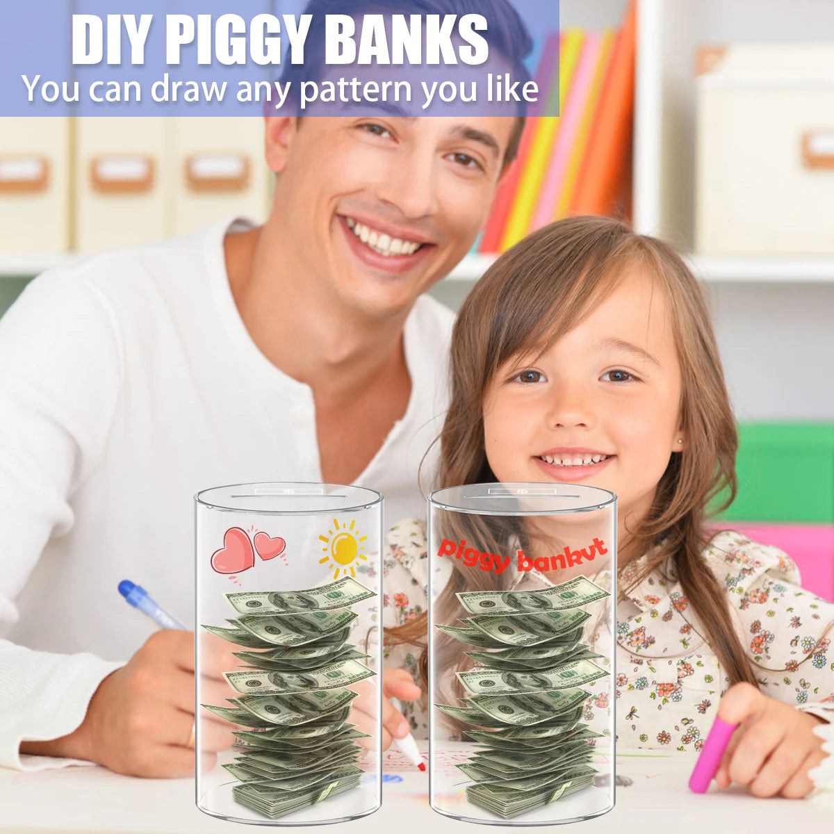 Clear Acrylic Piggy Bank for Adults and Kids